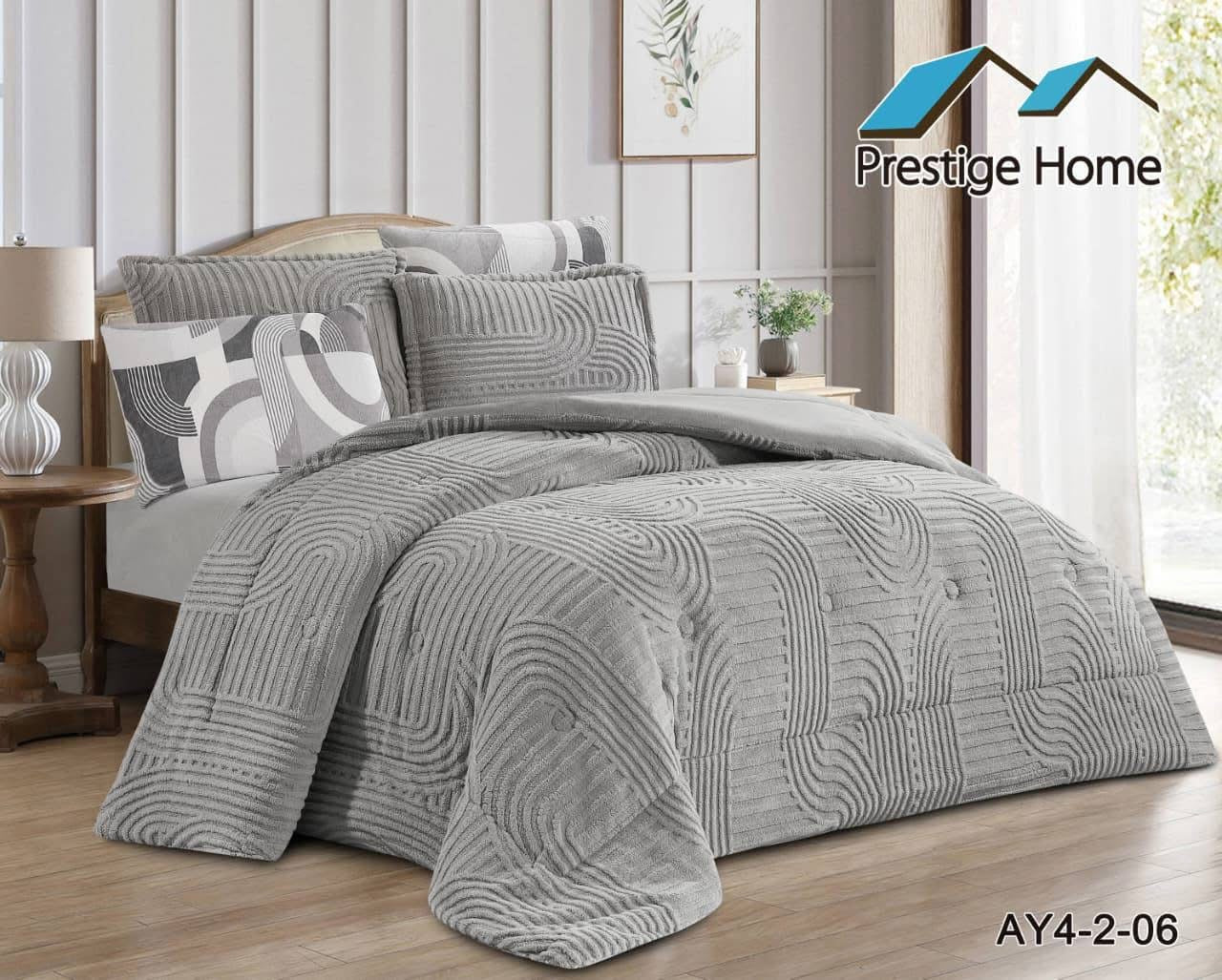 Aurora Sherpa Geometric Comforter Set – Double