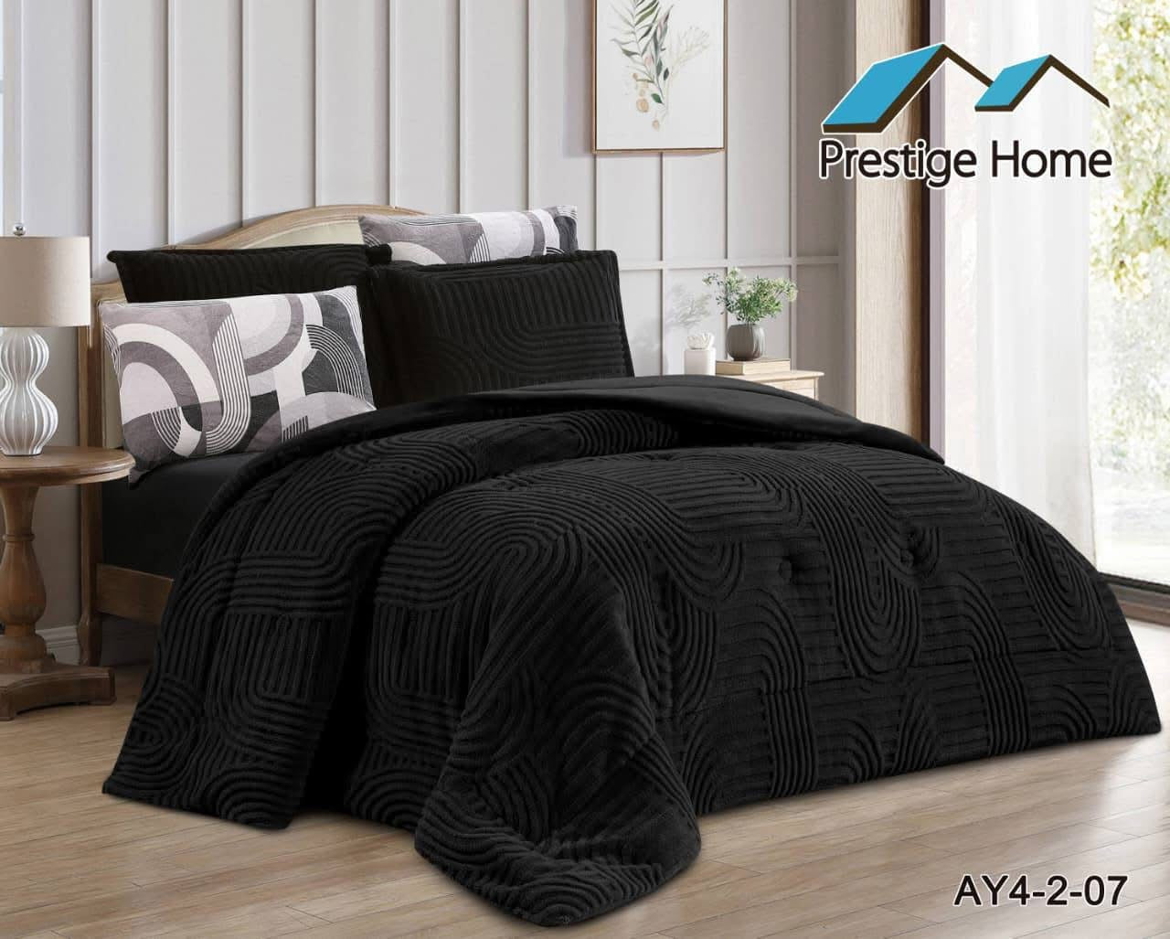 Aurora Sherpa Geometric Comforter Set – Single