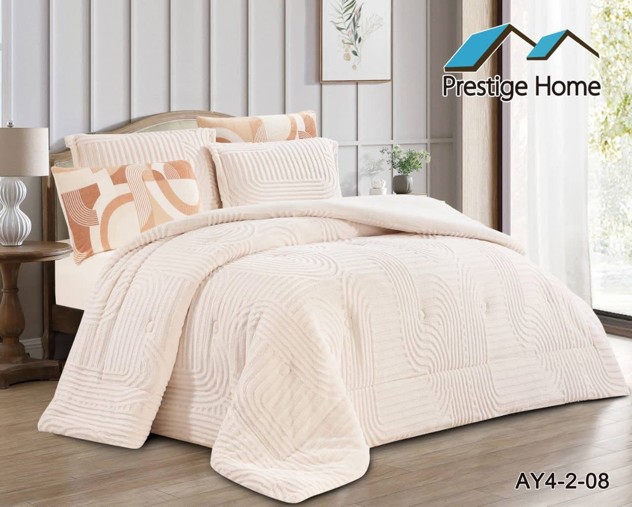 Aurora Sherpa Geometric Comforter Set – Double