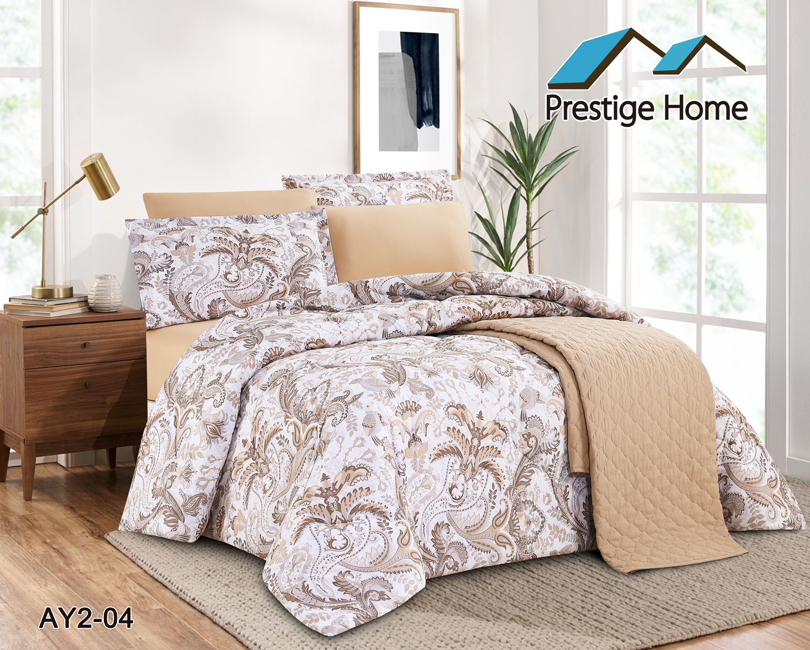 Beige Paisley Comforter Set - Double