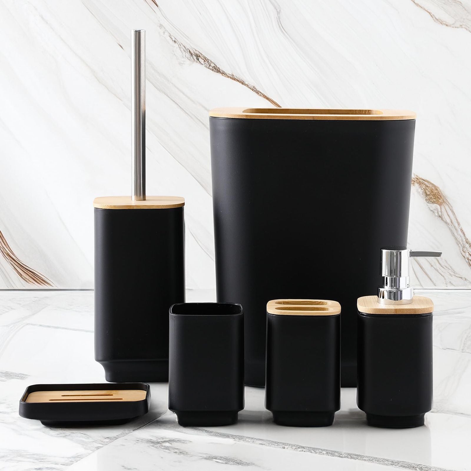 Square Bamboo Bathroom Set