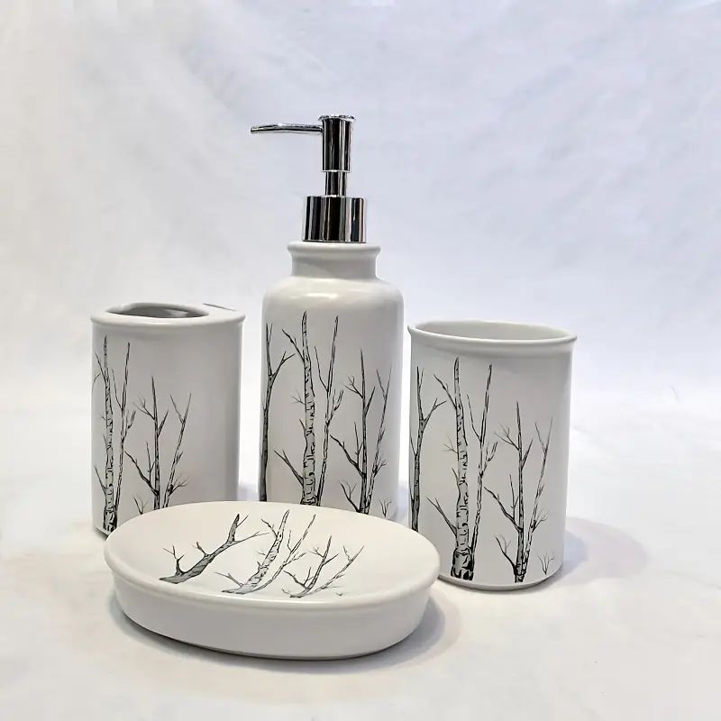 Winter Birch Ceramic Bathroom Set – 4 pcs