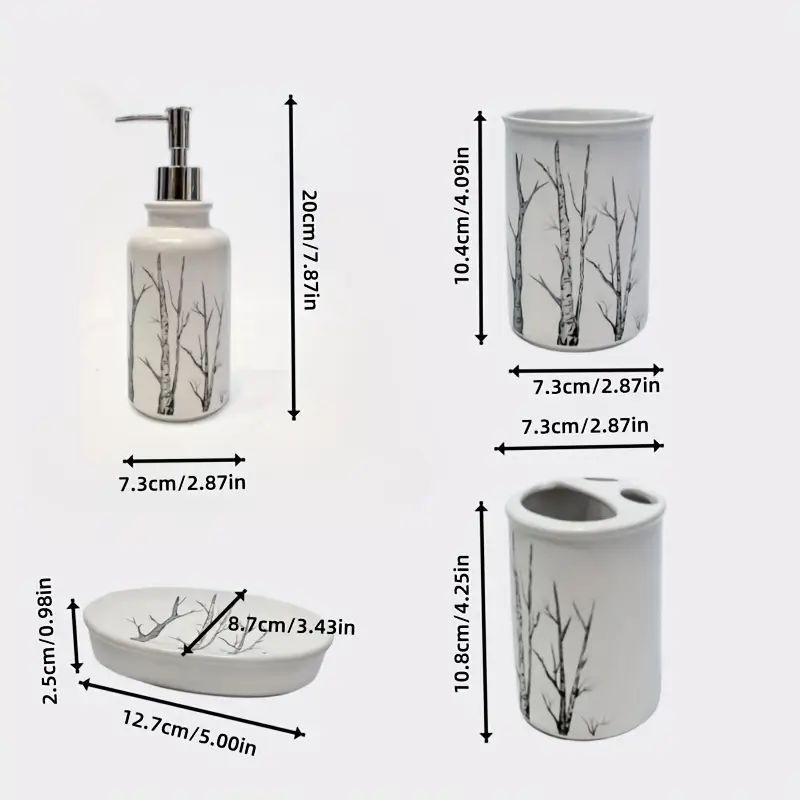 Winter Birch Ceramic Bathroom Set – 4 pcs