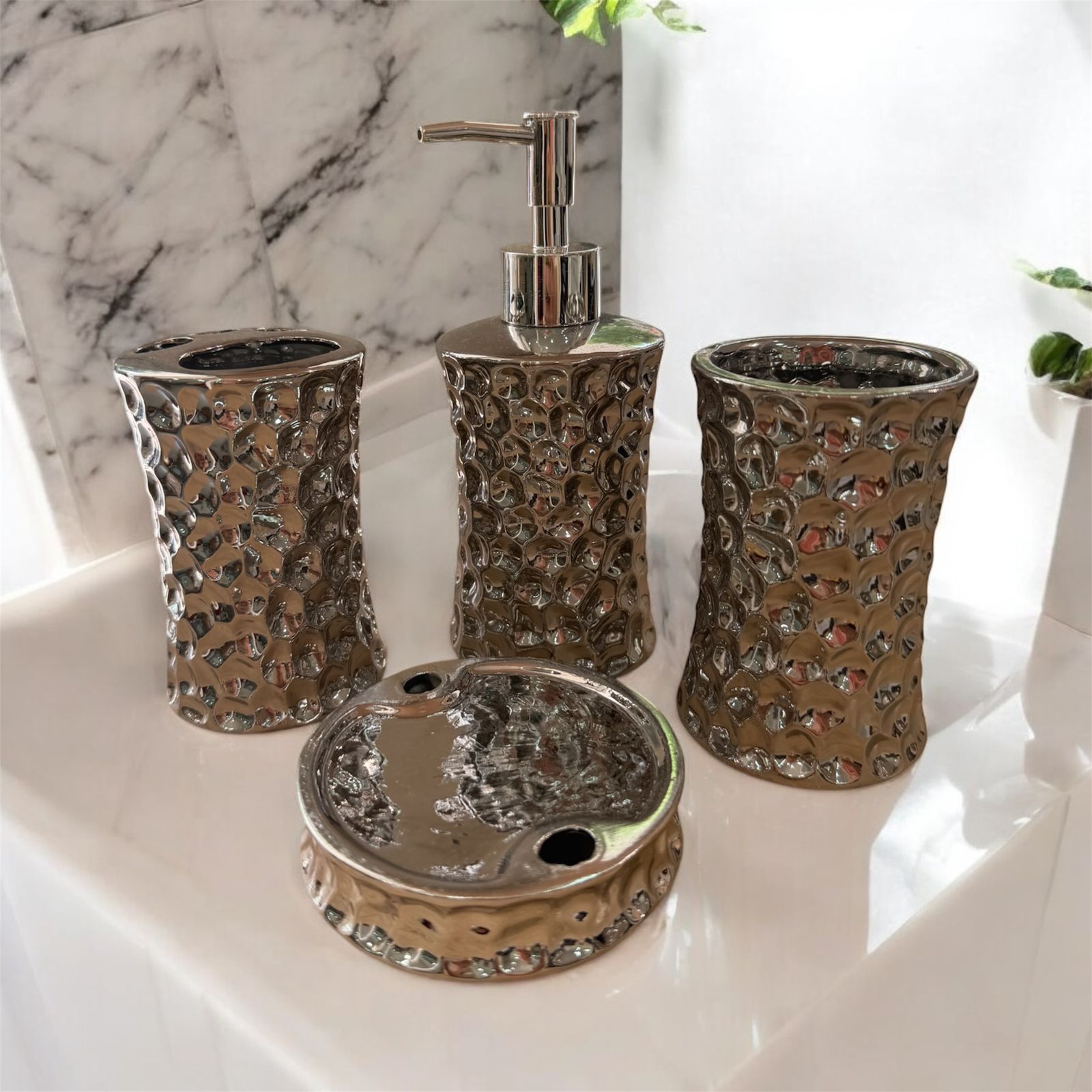 Electroplating Bathroom Ceramic Set - 4 Pieces