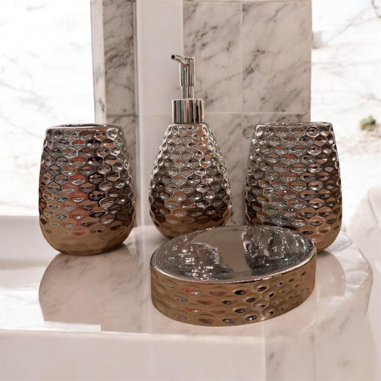 Electroplating Bathroom Ceramic Set - 4 Pieces