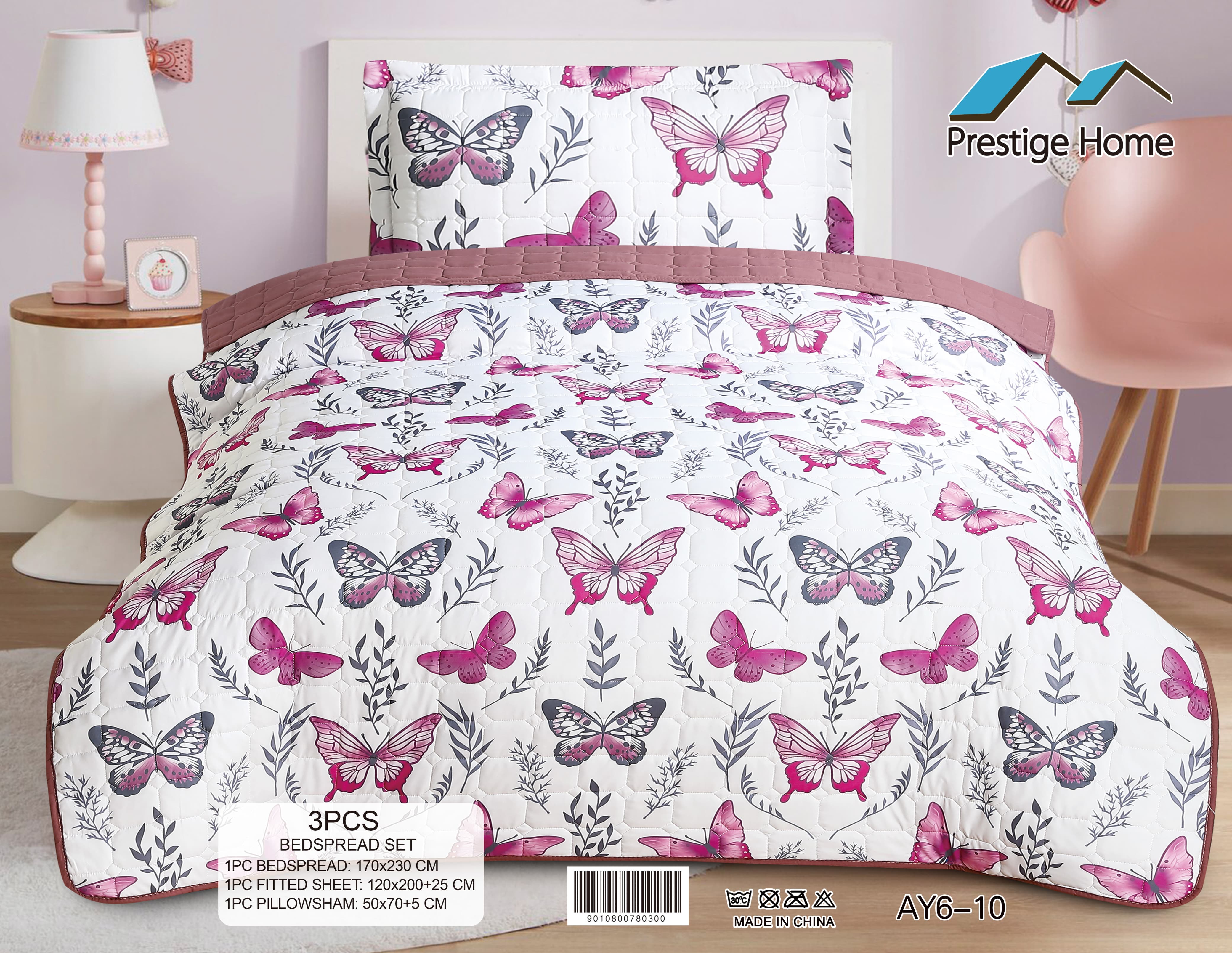 Blush Butterflies Bedspread Set - 3 Pieces