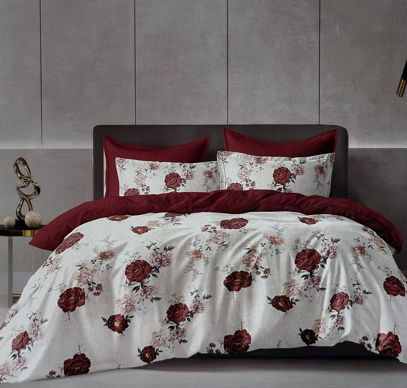 Crimson Rose Bloom Bedding Set - King