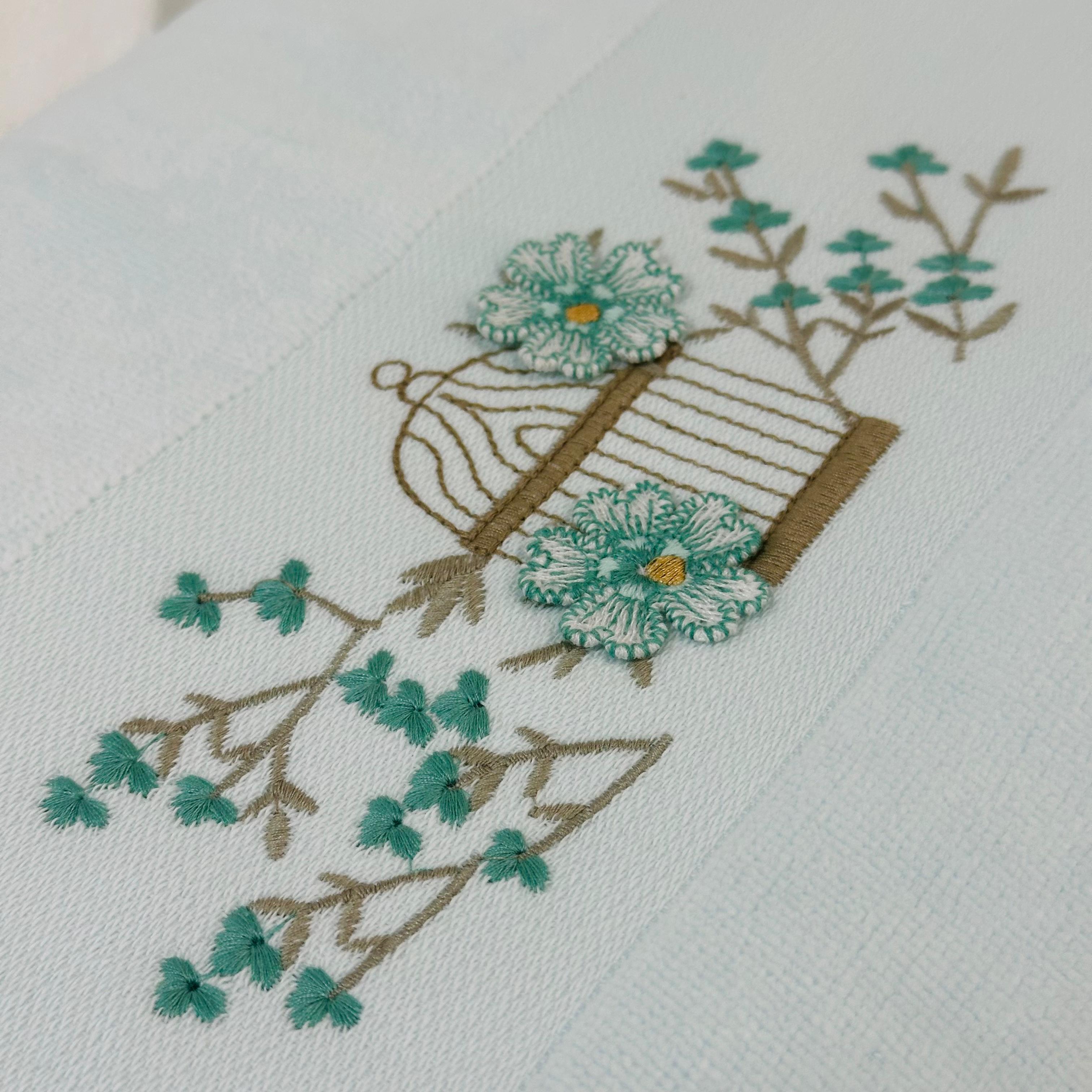 Birdcage Blossom Hobby Embroidery Towel - Medium