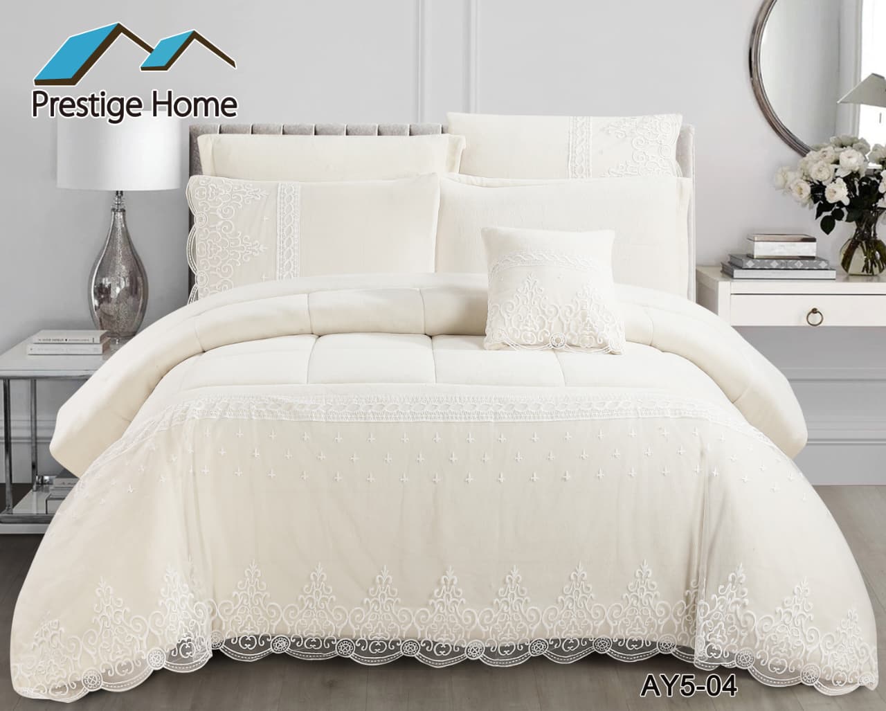 Eterna Lace Flannel Comforter Set 7 pcs – Double