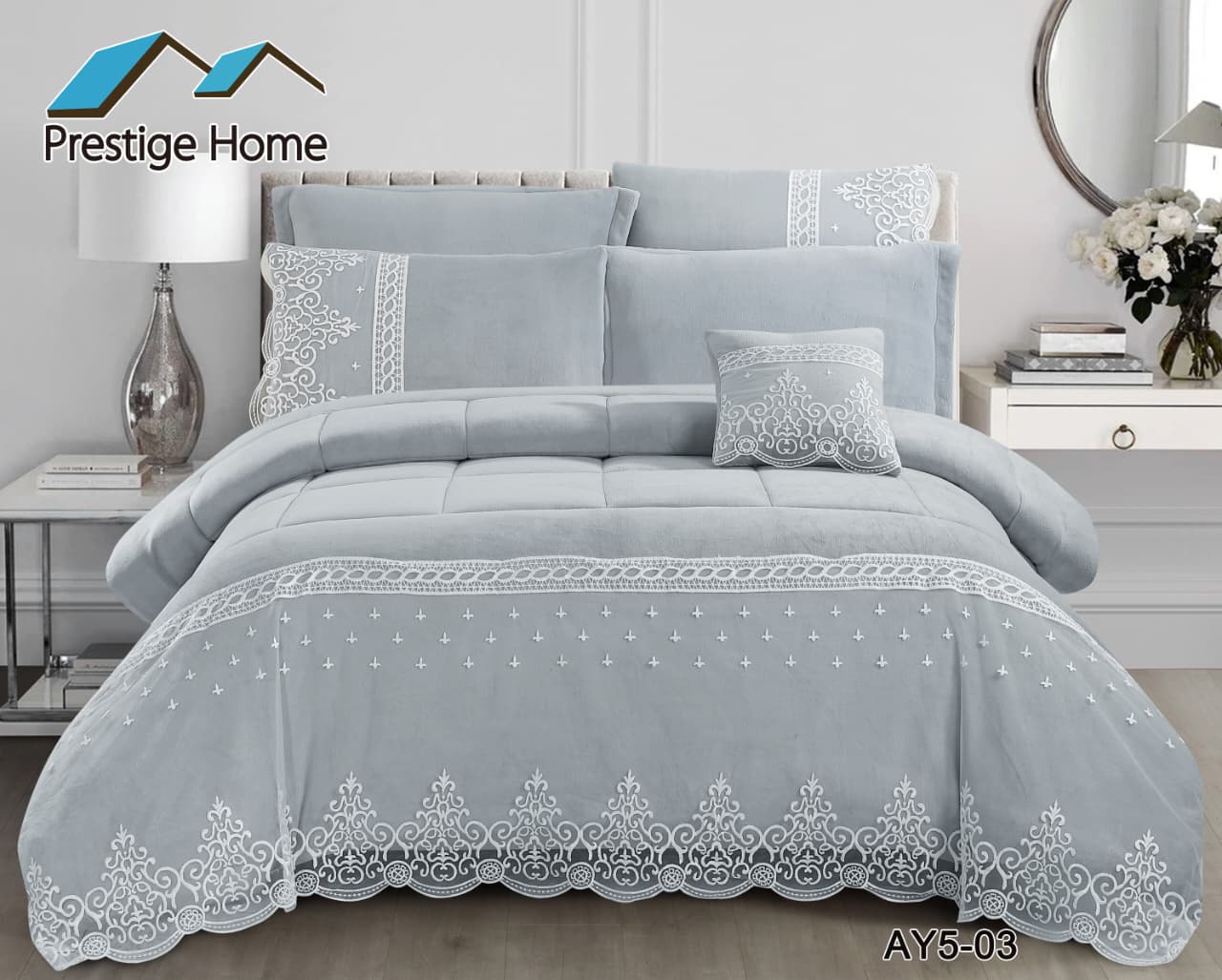 Eterna Lace Flannel Comforter Set 7 pcs – Double
