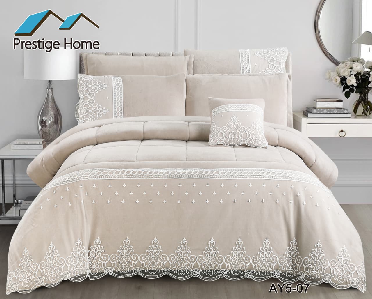 Eterna Lace Flannel Comforter Set 7 pcs – Double