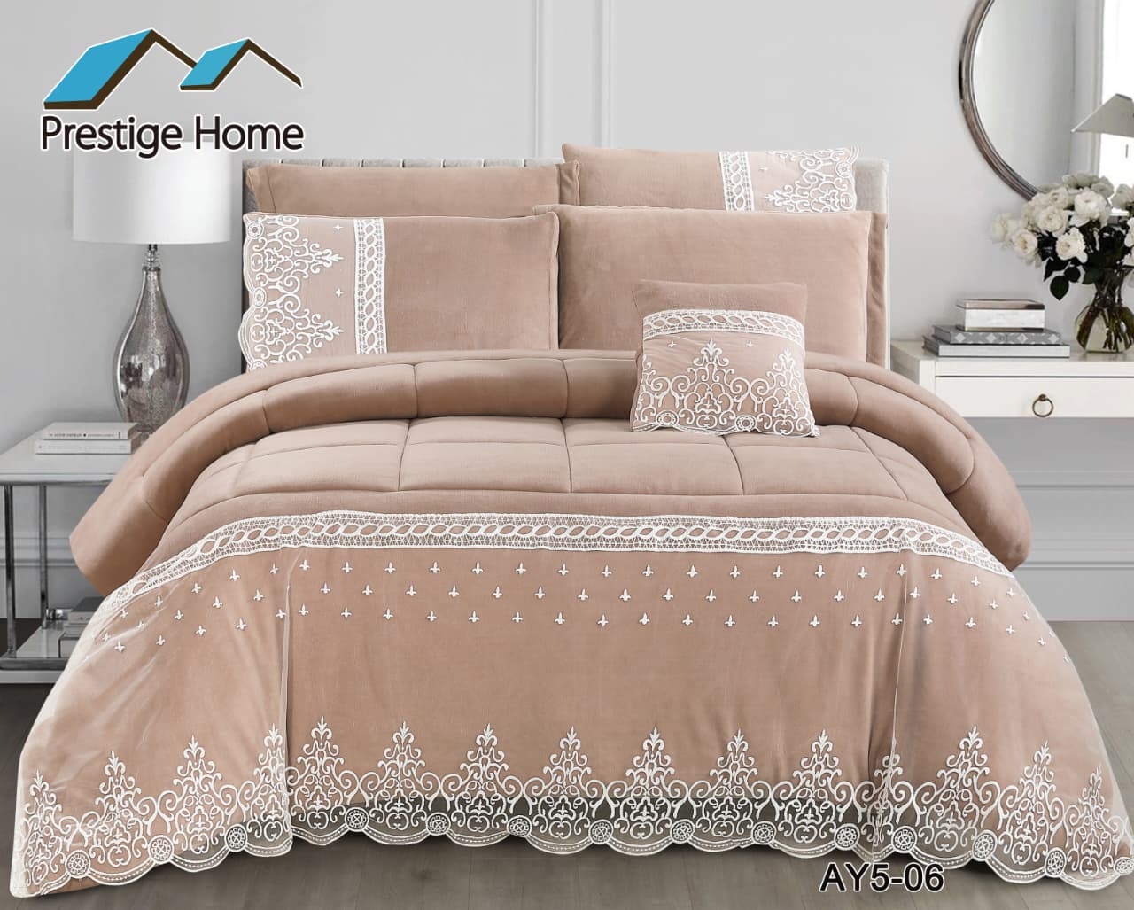Eterna Lace Flannel Comforter Set 7 pcs – Double