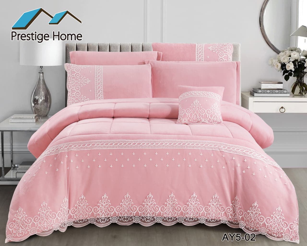 Eterna Lace Flannel Comforter Set 7 pcs – Double