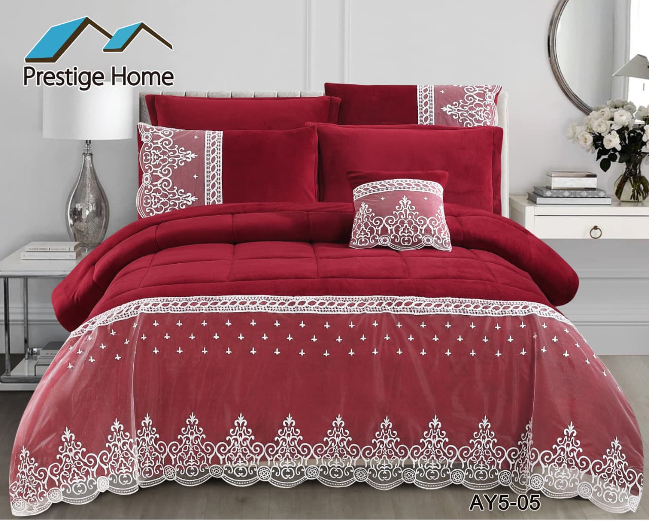 Eterna Lace Flannel Comforter Set 7 pcs – Double