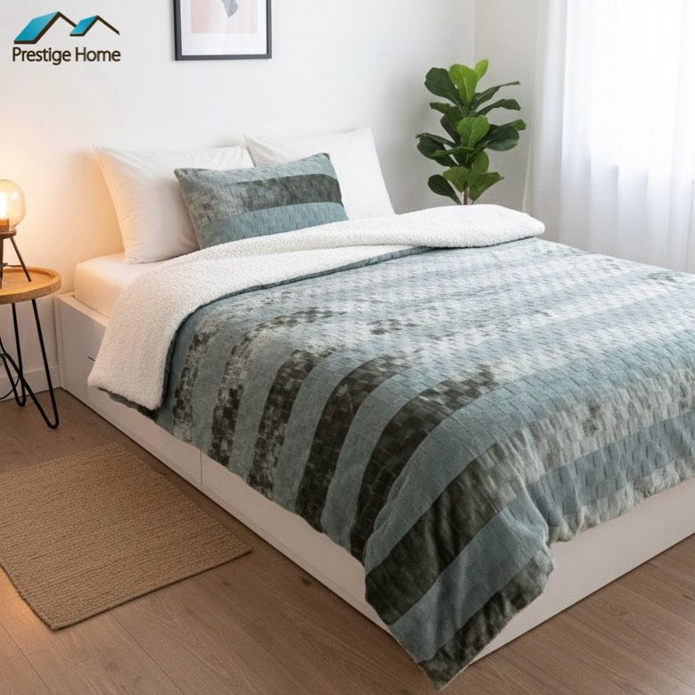 Flannel Striped Bedding Set - Double