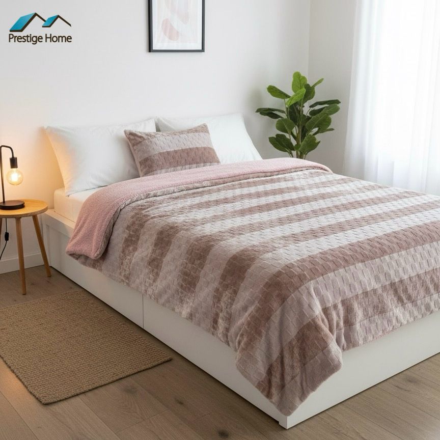 Flannel Striped Bedding Set - Double
