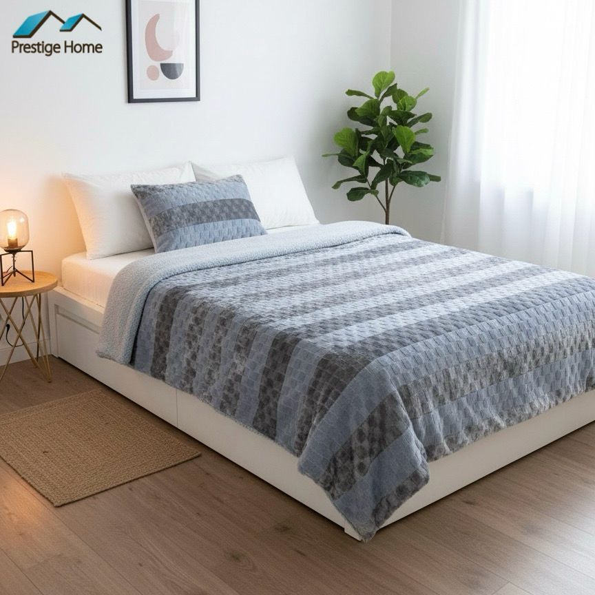 Flannel Striped Bedding Set - Double