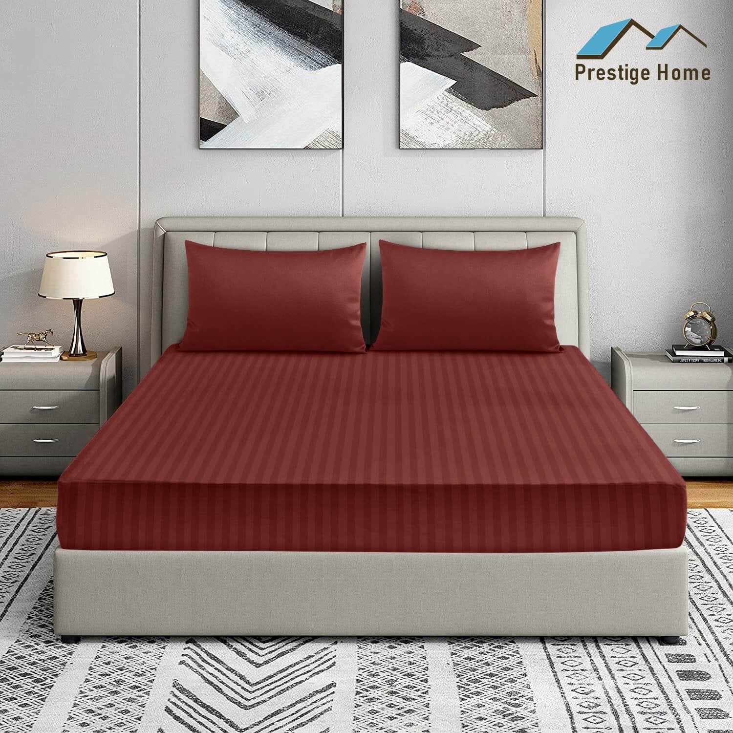 Prestige Striped Bedsheet set - Double