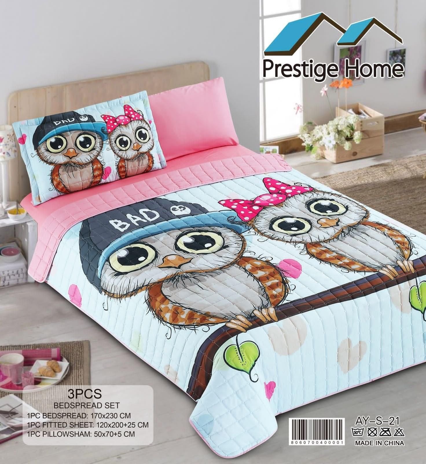 Sweet Owl Bedspread Single set - 3 pieces