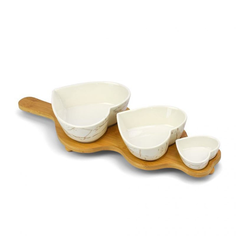 Ceramic Bowls with Wooden Tray