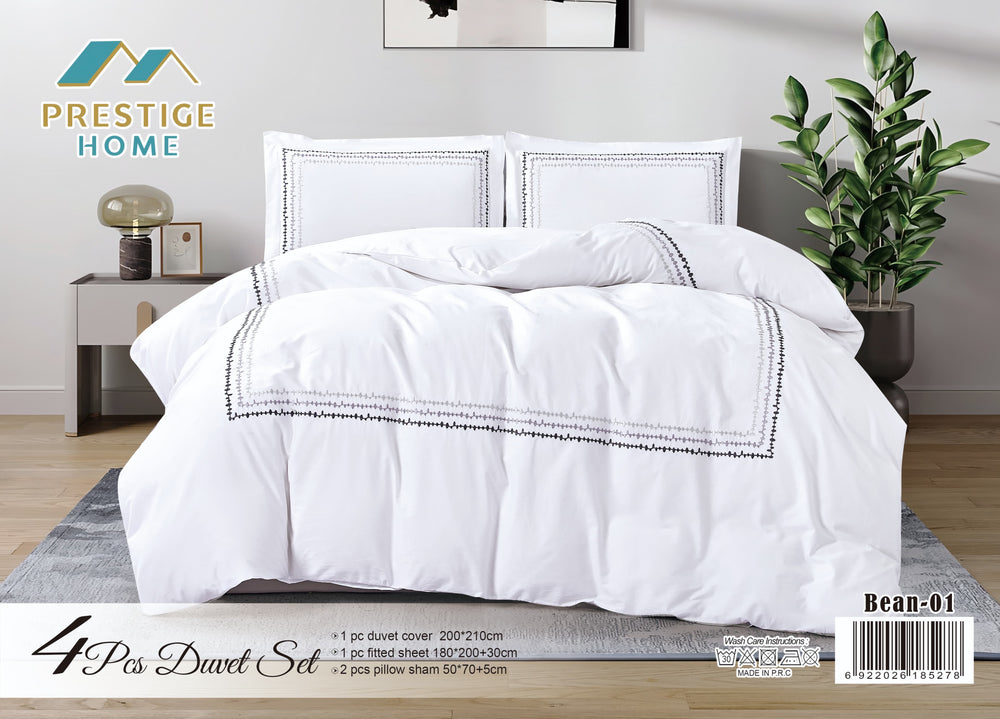 Cotton Embroidered Bean Duvet Cover Set - Double