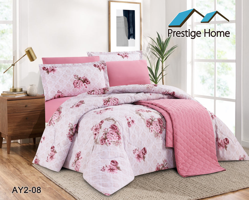 Pink Rose Comforter Set - Double