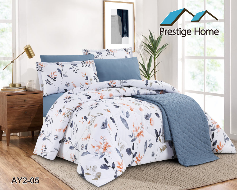 Blue Floral Comforter Set - Single