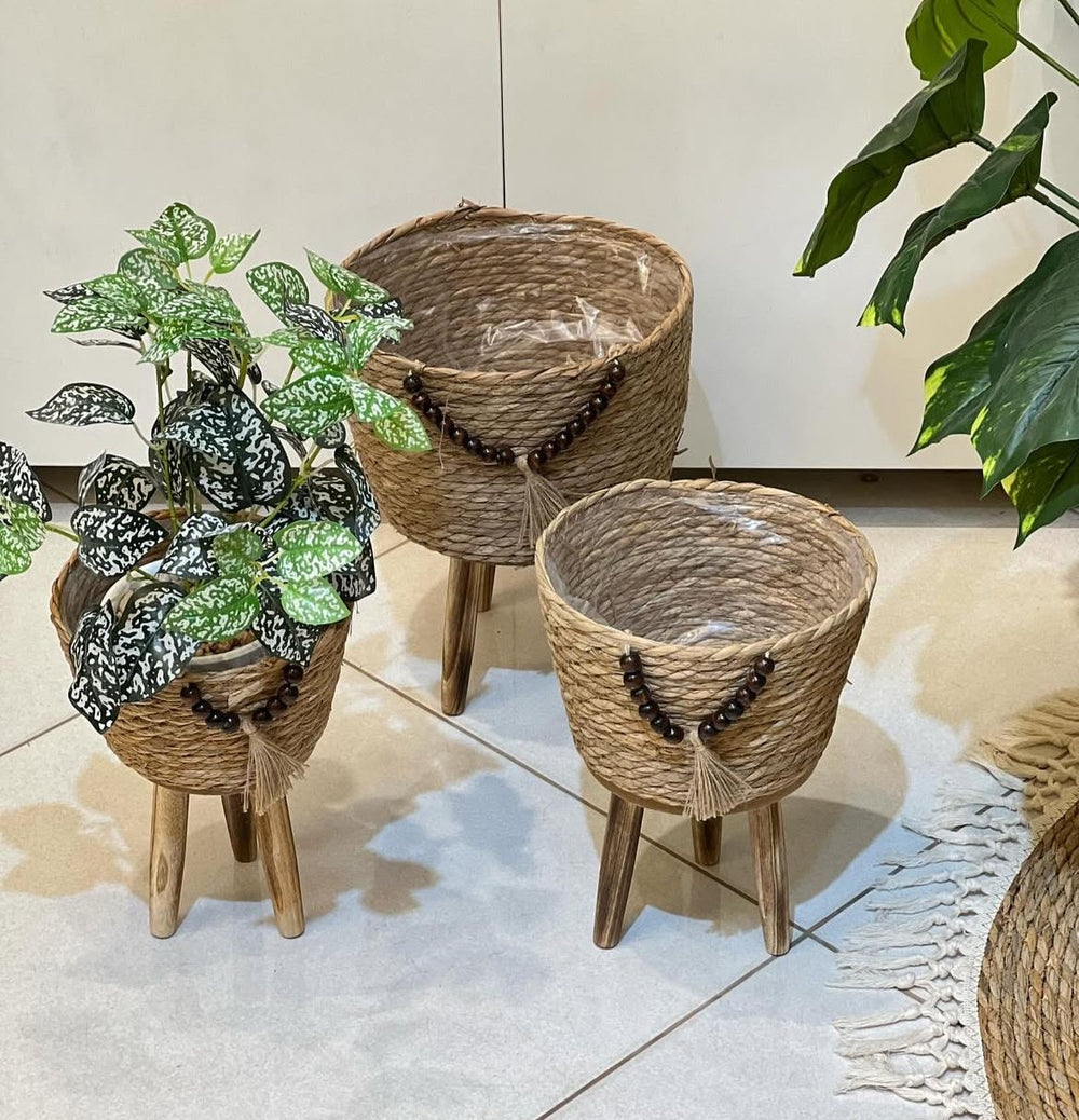 Boho Beaded Planter Basket Set – 3 Sizes