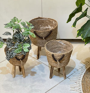 Boho Beaded Planter Basket Set – 3 Sizes