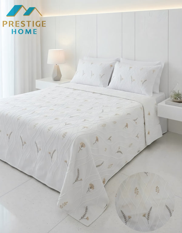 Embroidered Jacquard Pique Bedspread Set 6 pcs - Double