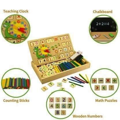 Wooden 2-in-1 Multi-Functional Digital Computing Learning Blocks Box