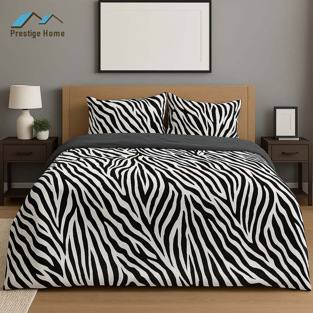 Cotton Zebra Duvet Cover Set - Double