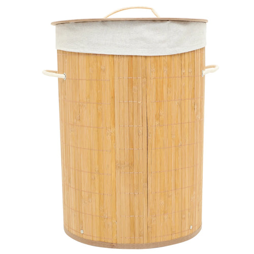 Circular Bamboo Covered Laundry Basket