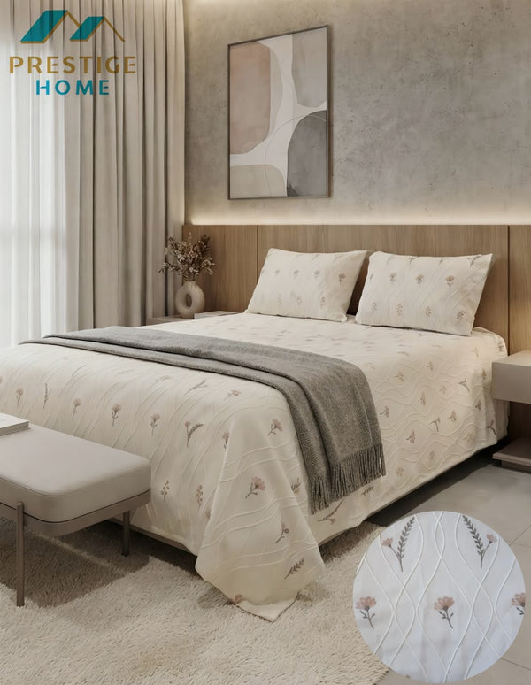 Embroidered Jacquard Pique Bedspread Set 6 pcs - Double