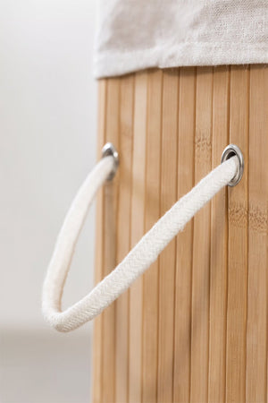 Circular Bamboo Covered Laundry Basket