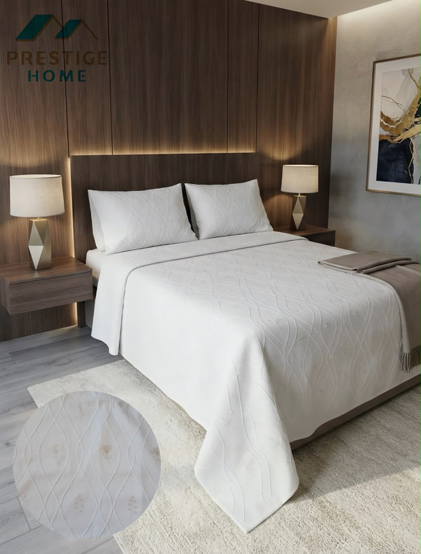Embroidered Jacquard Pique Bedspread Set 6 pcs - Double