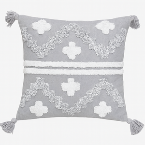 Grey & White Geometric Tassel Cushion - 45x45 cm