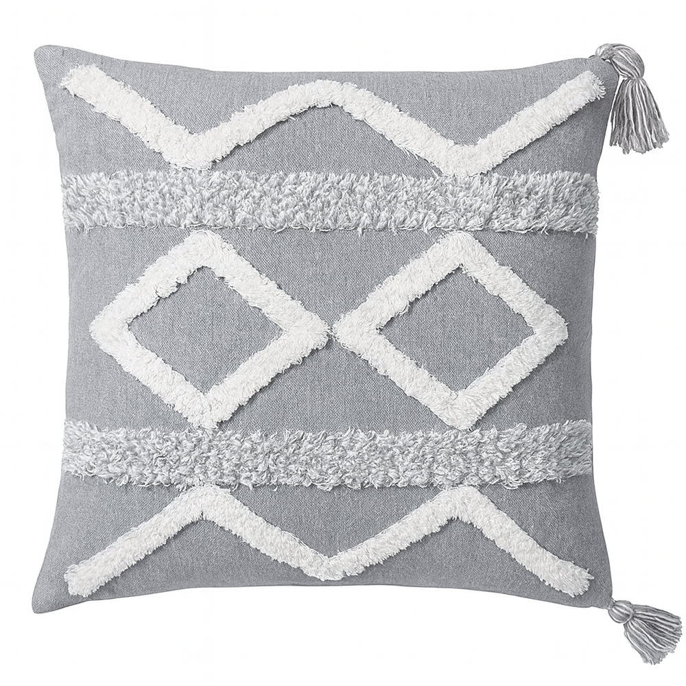 Boho Diamond & Chevron Tassel Cushion Cover - 45x45 cm