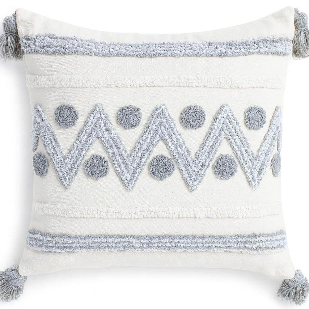 Zigzag Dots Boho Cushion with Tassels