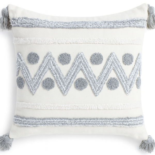 Zigzag Dots Boho Cushion with Tassels