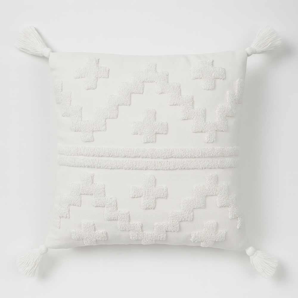 Nordic Cross Pattern Cushion Cover with Tassels - 45x45 cm