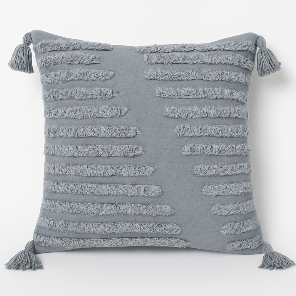 Grey Textured Tassel Cushion - 45x45 cm
