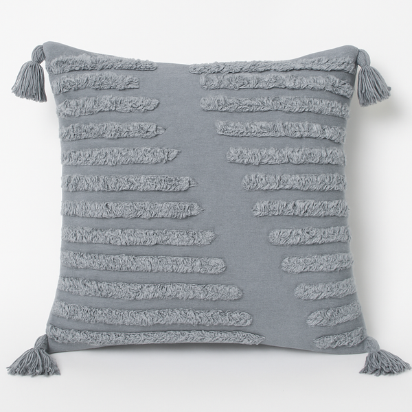 Grey Textured Tassel Cushion - 45x45 cm