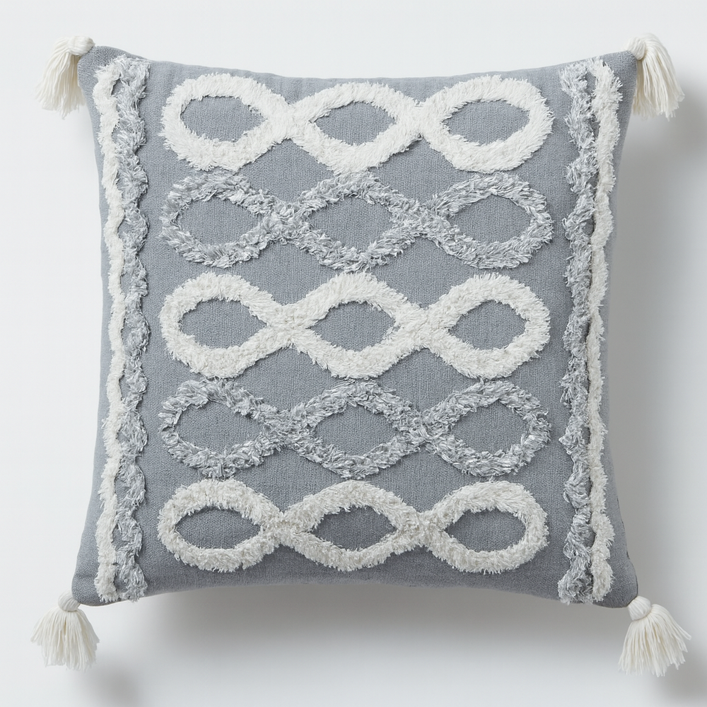 Infinity Loop Tufted Pillow with Tassels - 45x45 cm