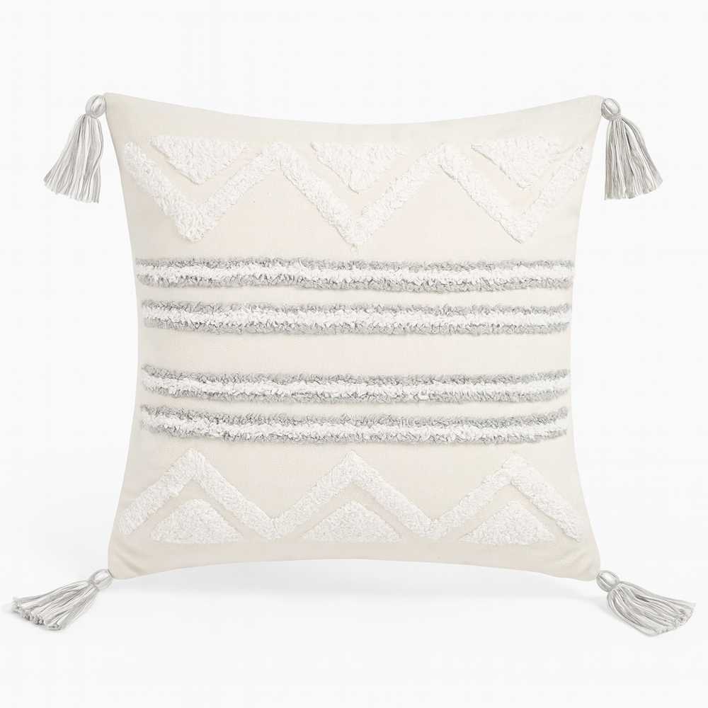 Ivory Geo-Tassel Decorative Cushion - 45x45 cm