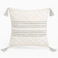 Ivory Geo-Tassel Decorative Cushion - 45x45 cm