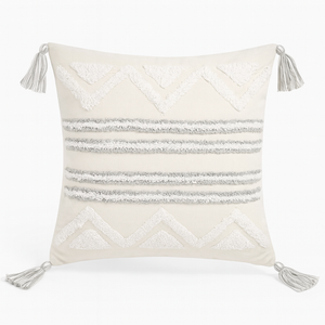 Ivory Geo-Tassel Decorative Cushion - 45x45 cm