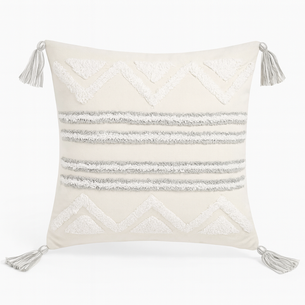 Ivory Geo-Tassel Decorative Cushion - 45x45 cm
