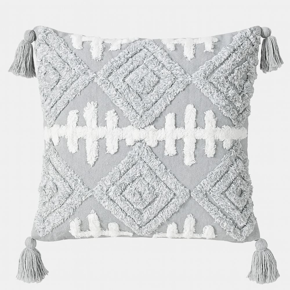 Geometric Diamond Cushion with Tassels - 45x45 cm