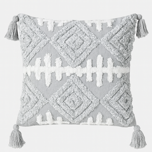 Geometric Diamond Cushion with Tassels - 45x45 cm